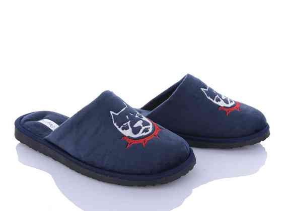 Домашні тапочки чоловічі з закритим носком вишивка Піт Буль з нашийником тм "PaGo" сині Одеса