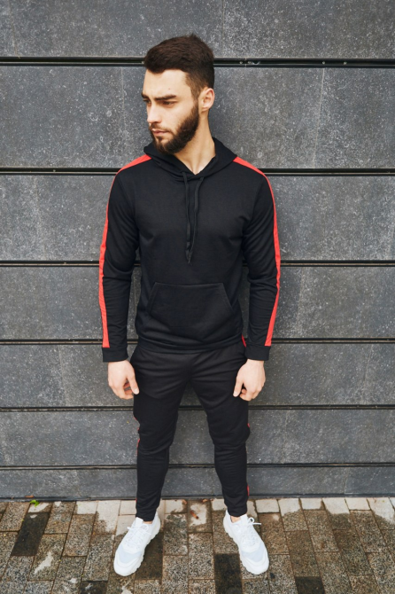 Костюм спортивний чоловічий лампаси весна Чорно-червоний M Харків - фото 2