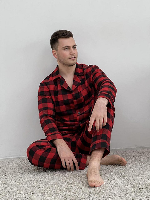 Піжама чоловіча COSY з фланелі (штани+сорочка) клітина червоно/чорна Київ - фото 5