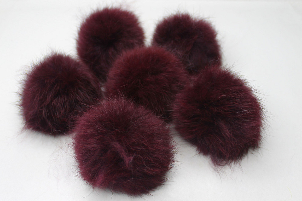Помпони на дитячу шапку з натурального хутра кролика 7-8 см Бордовий Харків - фото 2