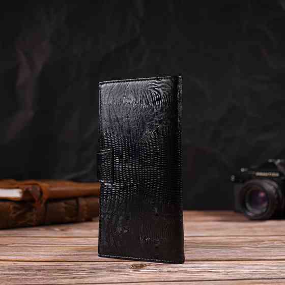 Тонкий кошелек для мужчин из натуральной кожи с тиснением Черный (CANPELLINI) Киев
