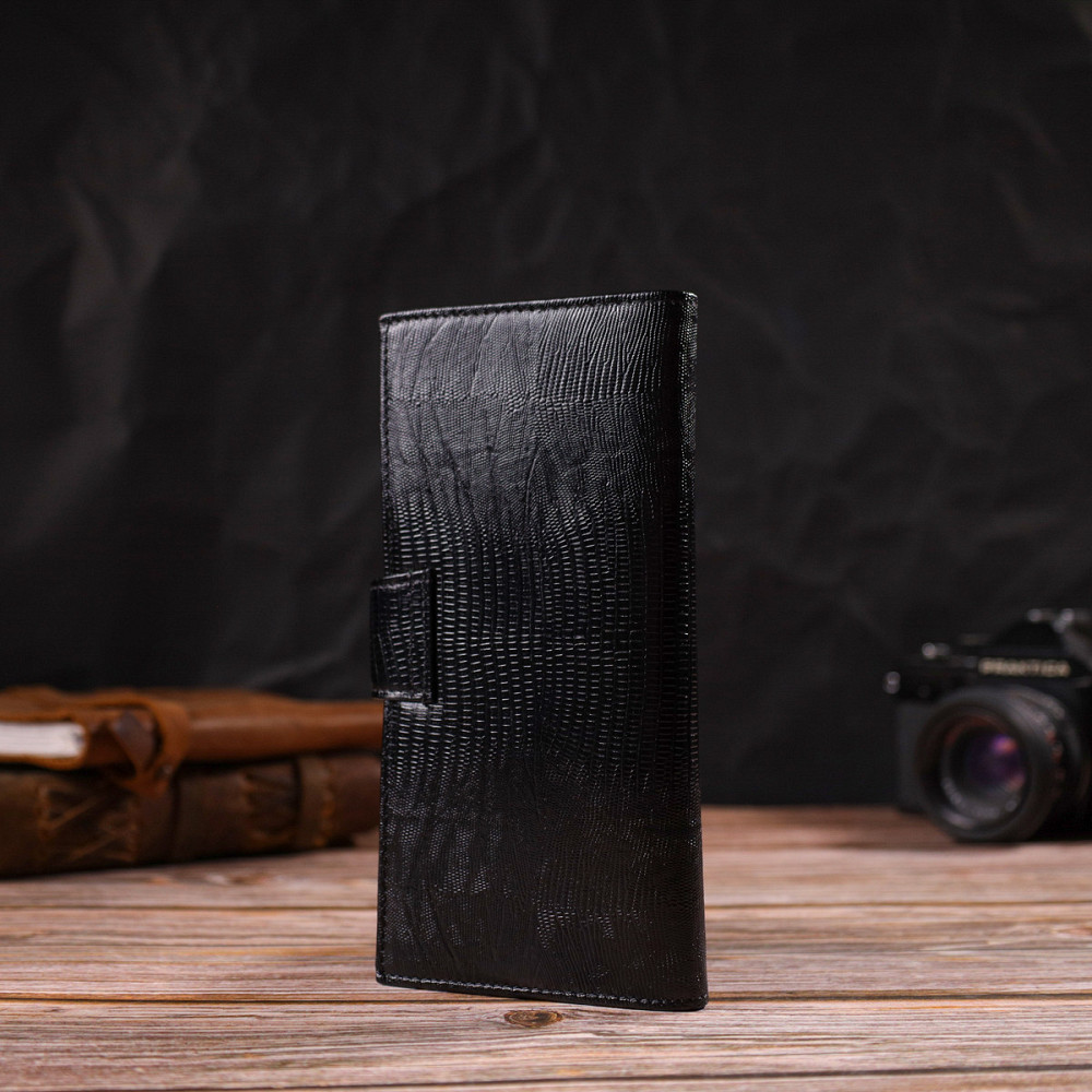 Тонкий гаманець для чоловіків з натуральної шкіри з тисненням Чорний (CANPELLINI) Київ - фото 3