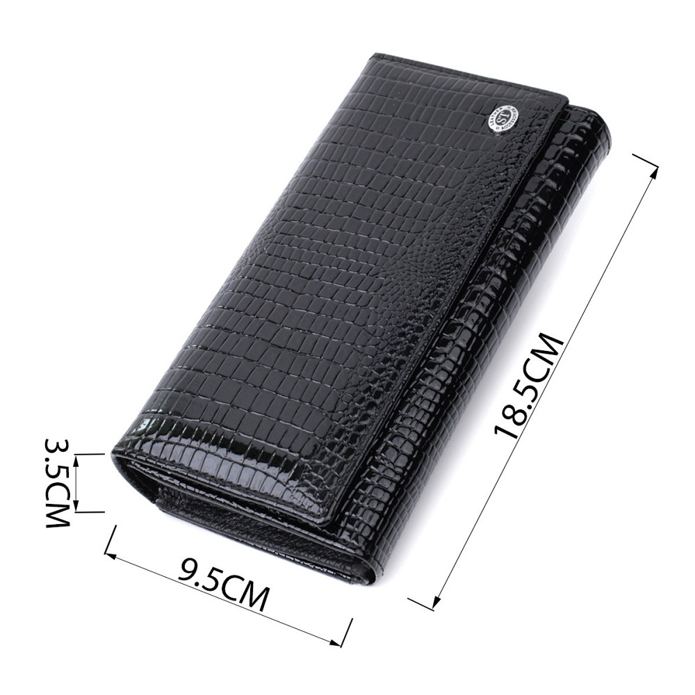 Лакований шкіряний гаманець з блоком для кредитних карток ST Leather 22683 Чорний Київ - фото 9