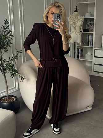 Женский стильный вязаный костюм двойка плотная турецкая вискоза Шоколад Одесса