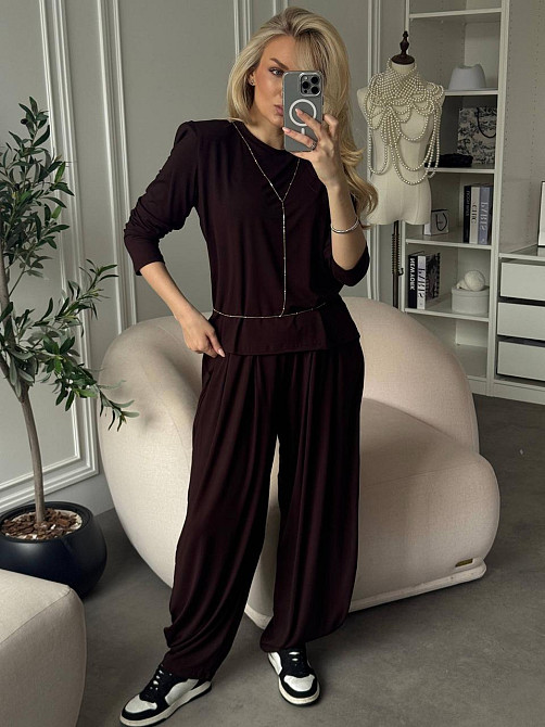 Женский стильный вязаный костюм двойка плотная турецкая вискоза Шоколад Одесса - изображение 6