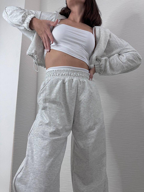 Женский прогулочный костюм тройка: кофта топ и штаны  двунить + микродайвинг Серый, 42/44 Одесса - изображение 3