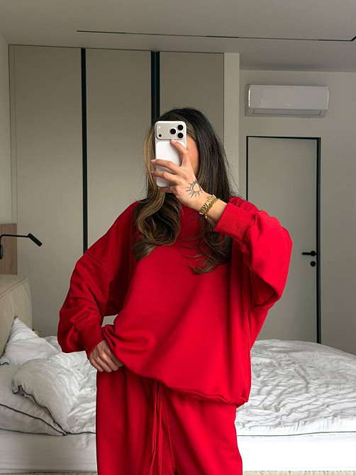 Женский повседневный костюм двойка турецкая петля Красный Одесса - изображение 9