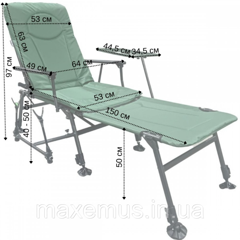 Карповое раскладное кресло-лежак для рыбалки со столиком и подставкой Bonro B-23 Зеленое (до 120 кг) Мостиська - фото 8