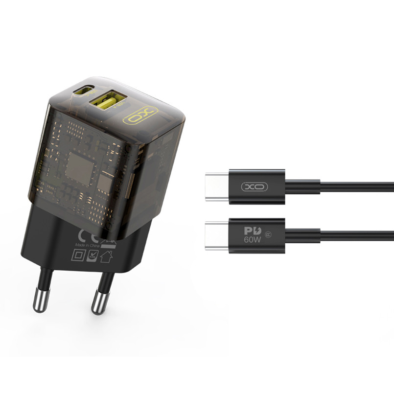 Мережевий зарядний пристрій XO CE05 Gan PD30W+QC3.0 18W + Type-c кабель коричневий Львів - фото 1