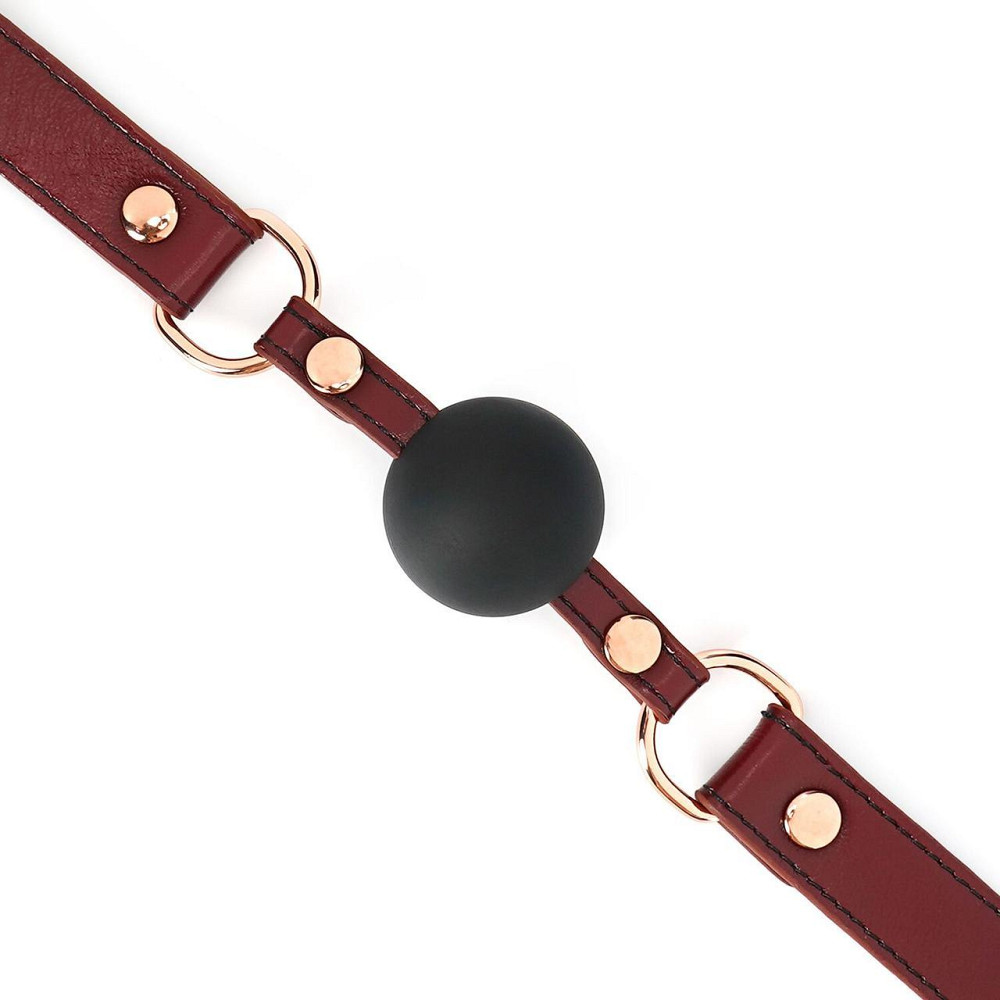 Силіконовий кляп Liebe Seele Wine Red Ball Gag, діаметр кульки 4,3 см, ремінь із натуральної шкіри Sex Aura Київ - фото 3