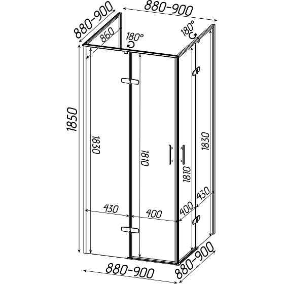 Душова кабіна квадратна без піддона від стіни WDA N90TC BRAVO (1уп.) Киев