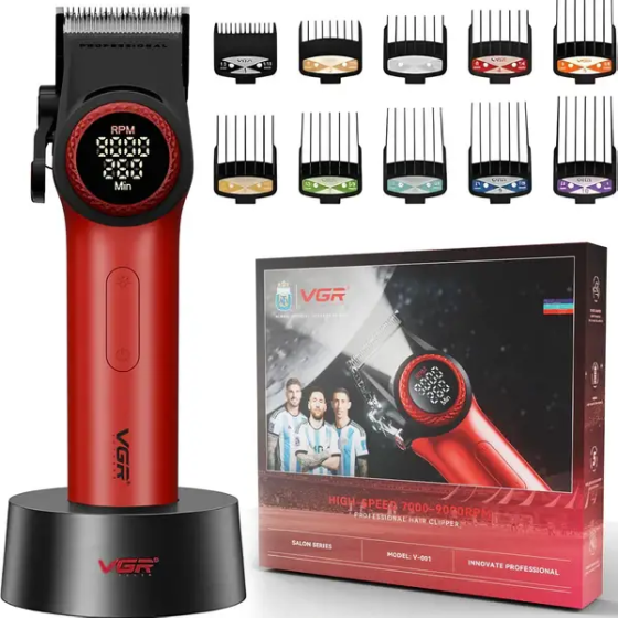 Аккумуляторная машинка для стрижки (clipper) VGR V-001, 10 насадок, 9000 RPM, 4600 mAh, LED light, LED Киев