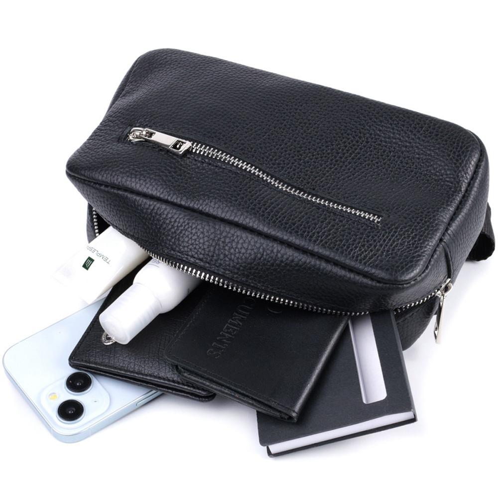 Чоловіча сумка-бананка з натуральної шкіри флотар Shvigel 22826 Чорна Київ - фото 8