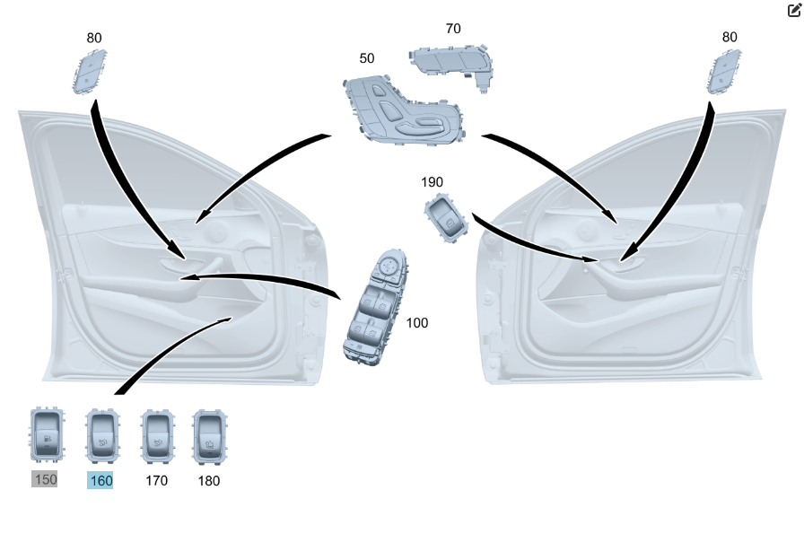 Mercedes-Benz  A2229050409 8Q96 Нова кнопка відкриття багажника на водійських дверях коричнева E-class W213 E-class Coupe C238 CLS C257 S-class short  Одесса - изображение 2