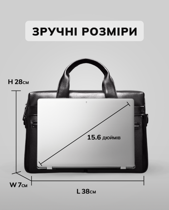 Мужская сумка для офиса 39x28×8, портфель папка для ноутбука и бумаг SK N76955 черный Каменское - изображение 4