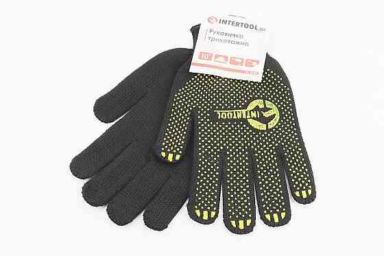 Рукавиці робочі 60% бавовна/40% поліестер 10", клас в'язки 7, чорний, з платуванням, жовта ПВХ точка SP-0125 Київ