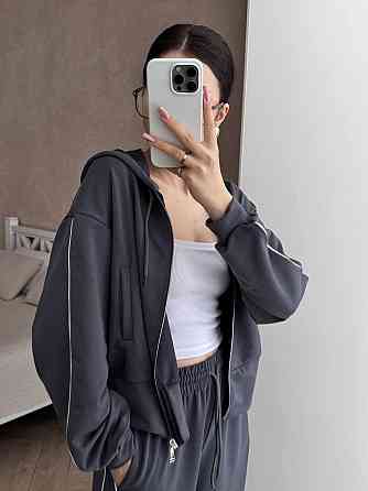 Женский стильный прогулочный костюм двойка: кофта и штаны турецкая двухнитка Графит, 46/48 Одесса