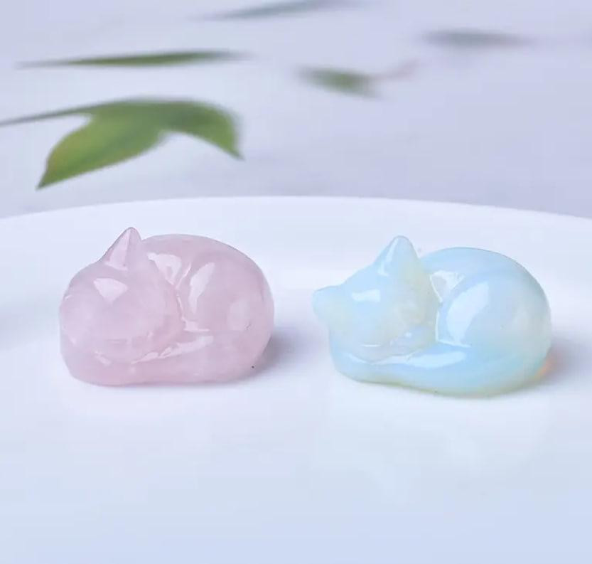 Фигурка спящего кота из натурального камня опала 40 мм. Каменная статуэтка кота опал Киев - изображение 2