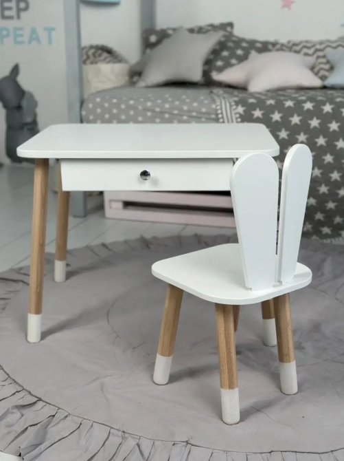 Дитячий столик зі стільцем Зайчик та ящиком для олівців та розмальовок (Білий) Вінниця - фото 3