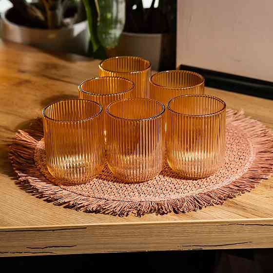 Набір скляних стаканів 6 штук 250 мл для напоїв Бурштиновий Yiwu HP-19-207 Коломыя