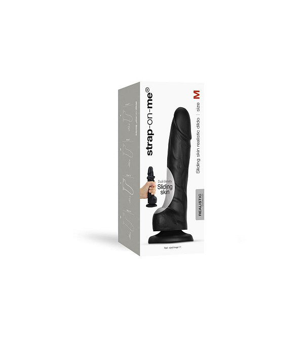 Реалістичний фалоімітатор Strap-On-Me Sliding Realistic Skin Dildo Black M, ефект рухливої шкіри Sex Aura Київ - фото 9
