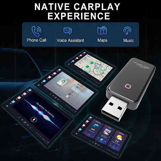 Беспроводной адаптер CarPlay и Android Auto 2 в 1 USB Type-C, Bluetooth, Wi-Fi 2.4G, Plug & Play, черный Киев