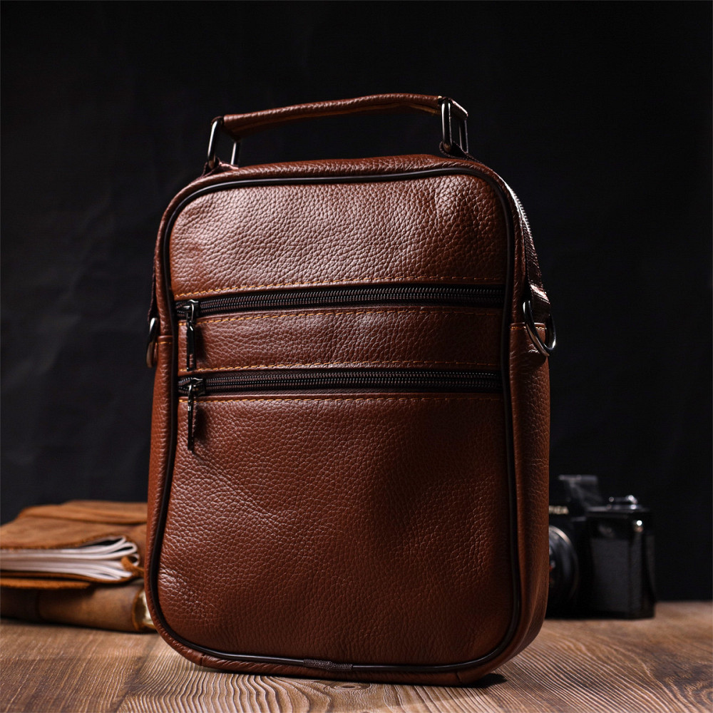 Удобный мужской мессенджер из натуральной кожи Vintage 21951 Светло-коричневый Киев - изображение 10