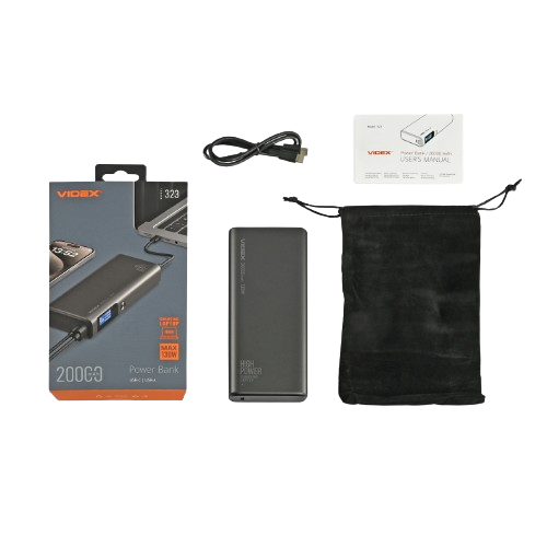 Павербанк 20000 mAh Videx VPB-323 100W PD LED дисплей чорний Житомир