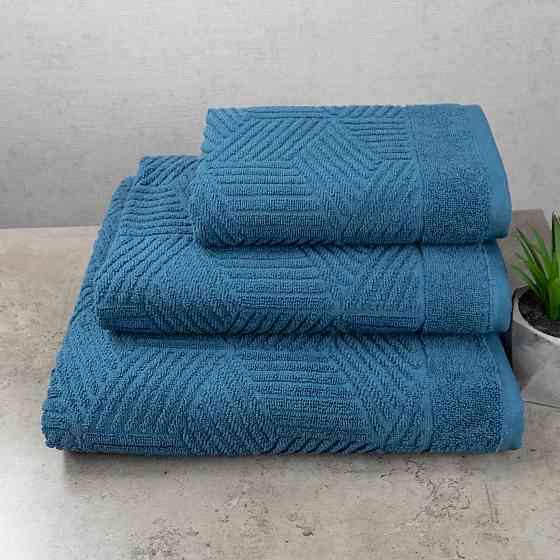 Комплект махровых полотенец Уельс 3шт GM Textile 40х70см, 50х90см, 70х140см 500г/м2 (Синий) Сумы