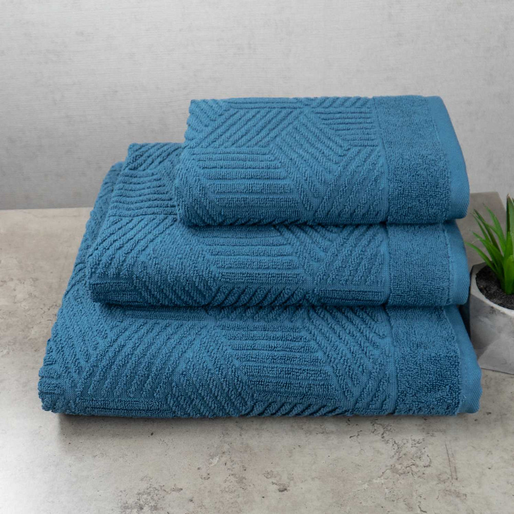 Комплект махровых полотенец Уельс 3шт GM Textile 40х70см, 50х90см, 70х140см 500г/м2 (Синий) Сумы - изображение 1