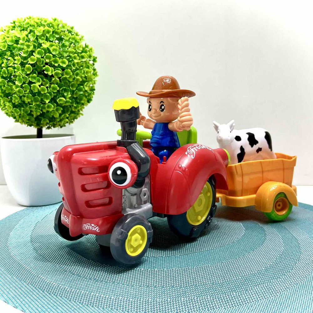 Трактор з причепом світло мелодія вільне колесо знімний причіп фігурка корови Червоний (HD 963) Чернігів - фото 4