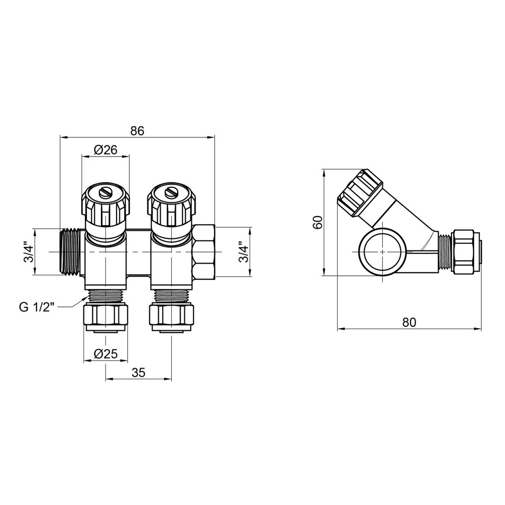 Колектор Thermo Alliance Standart 3/4" 2 виходи SD230W2 Київ - фото 2
