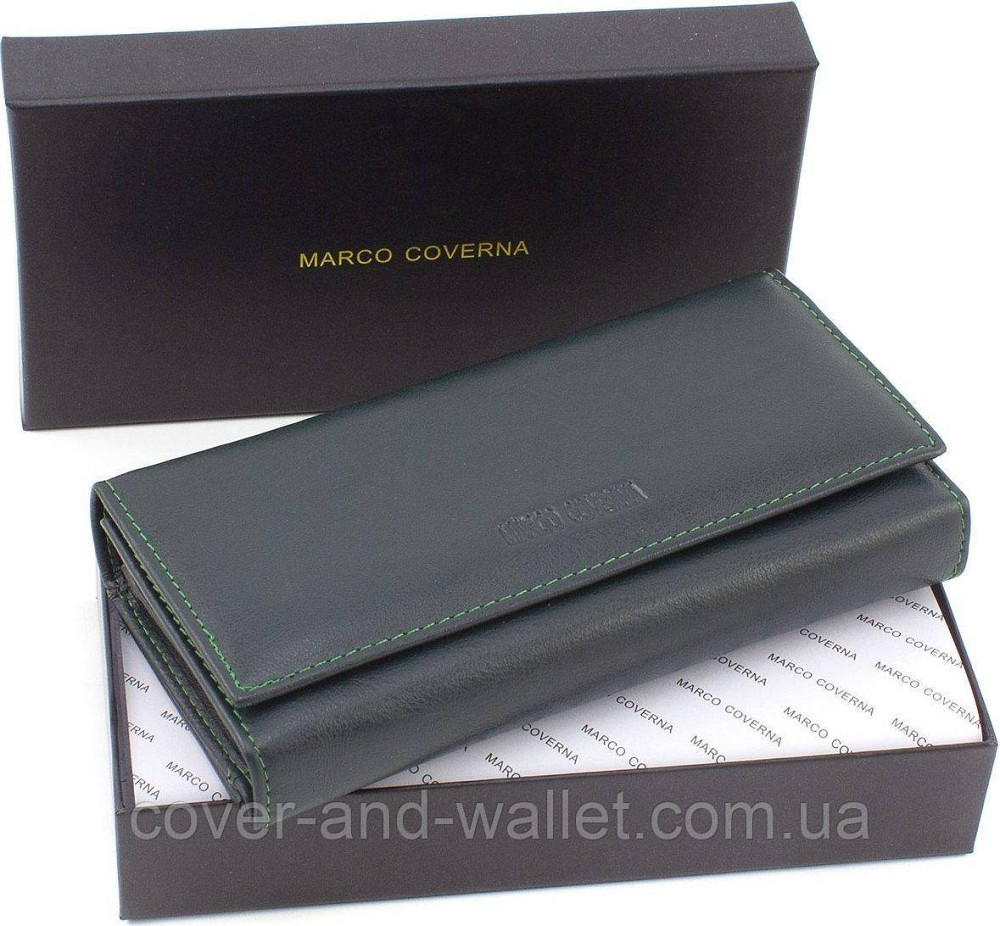 Кошелек женский кожаный с блоком для пластиковых карточек зеленого цвета Marco Coverna Киев - изображение 7