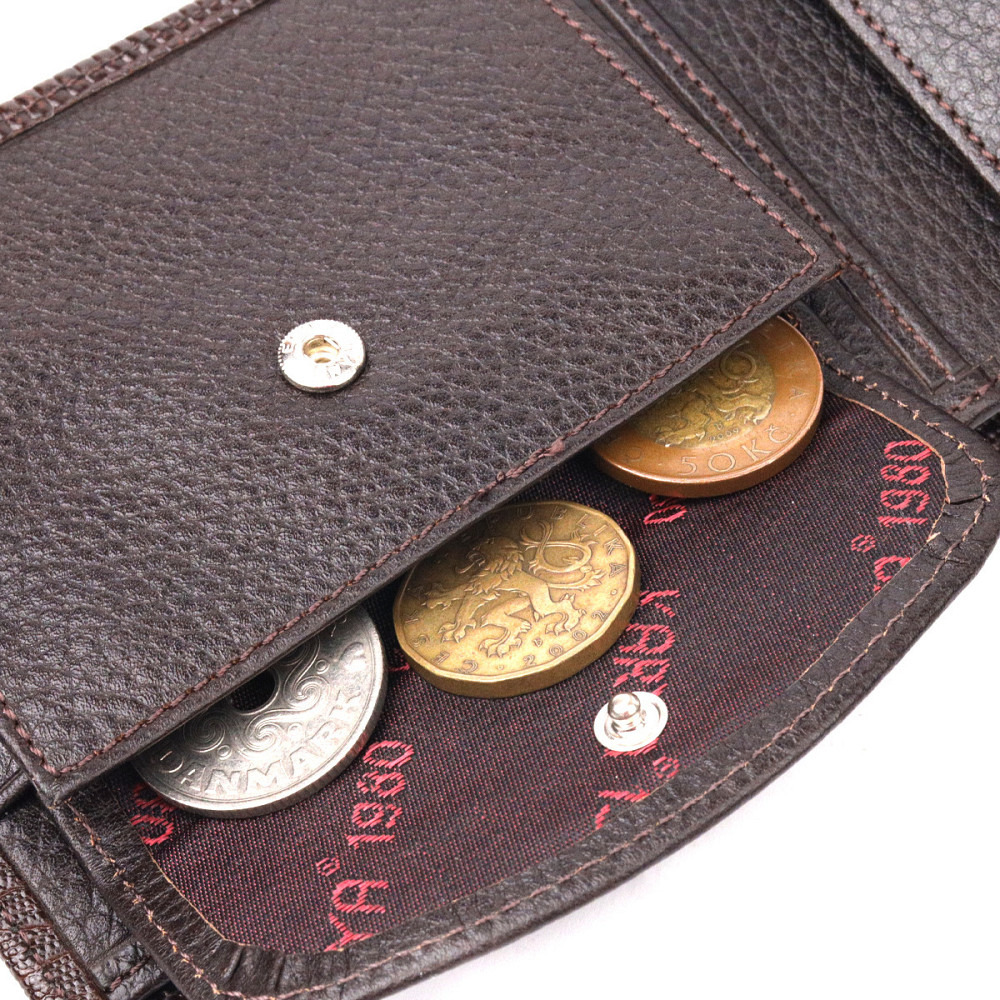 Лаковане чоловіче портмоне з хлястиком із натуральної фактурної шкіри KARYA 21082 Коричневий Київ - фото 9