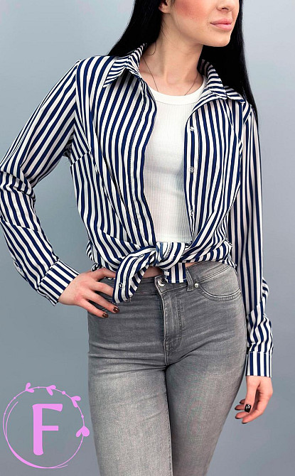 Сорочка з довгими рукавами у смужку "Sail" оптом | Норма | Розпродаж моделі Темно-синій, 46-48, широка смужка Київ - фото 2