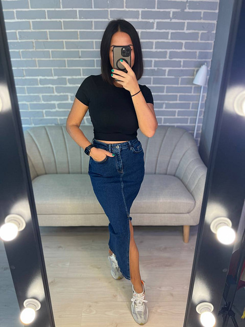 Спідниця жіноча Zeo Basic 3805 джинсова розріз з попереду довга стрейчева синій, синій, 34 Київ - фото 17