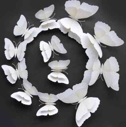 Метелики на стіну 3D декоративні наклейки метелики для декору кімнати та інтер'єру 12 штук білий Київ