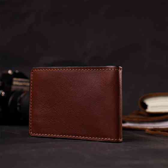 Зручний шкіряний затискач для грошей GRANDE PELLE 11636 Коричневий Київ