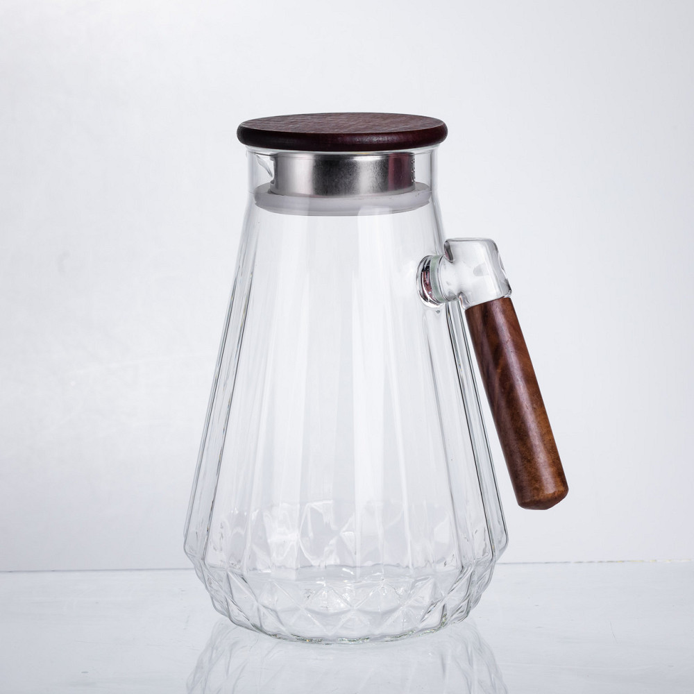 Глечик для напоїв 1.7 (л) для компоту, мохіто, лимонаду, сангрії скляний глечик із ручкою й бамбуковою кришкою 64486-71 Коломия - фото 5