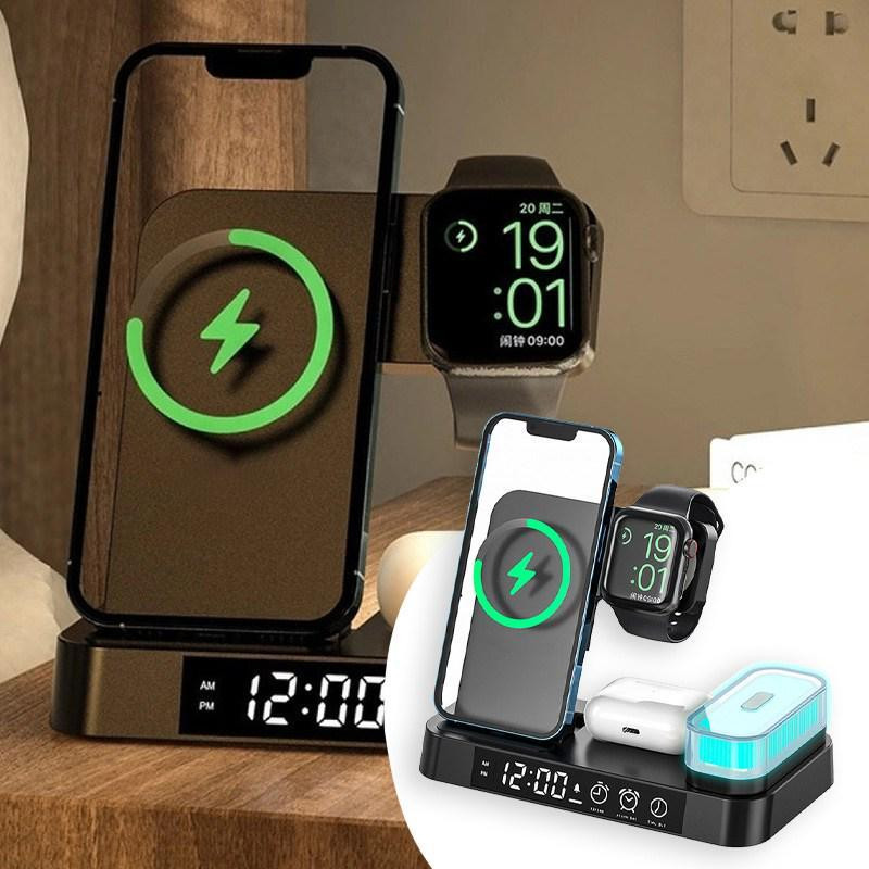 Бездротова Зарядна станція 4В1 з електронним годинником для 3 гаджетів Одеса - фото 1