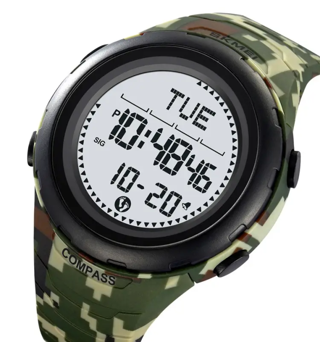 Годинник чоловічий наручний спортивний Skmei 2166 Compass з компасом і крокоміром (Камуфляж з білим) Київ - фото 2
