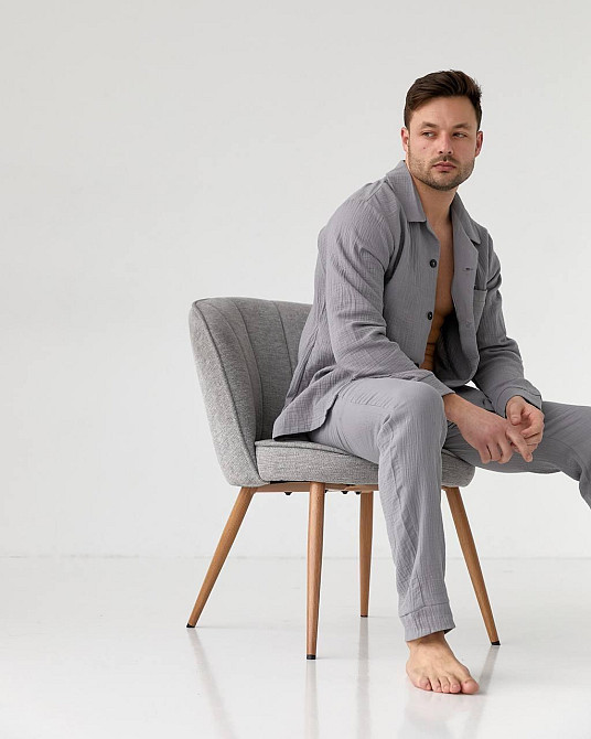 Мужская пижама муслиновая Серый S Харьков - изображение 6