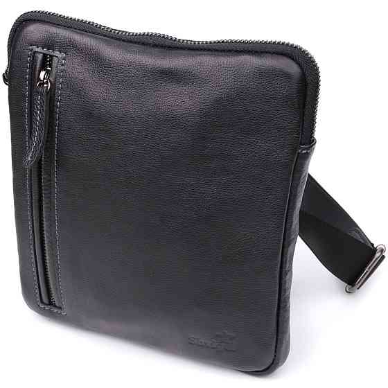 Сумка на плече для чоловіків із міцної зернистої шкіри Shvigel 23152 Чорний Київ