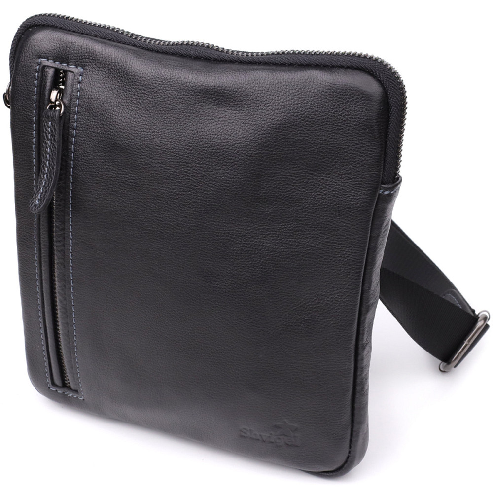 Сумка на плече для чоловіків із міцної зернистої шкіри Shvigel 23152 Чорний Київ - фото 1