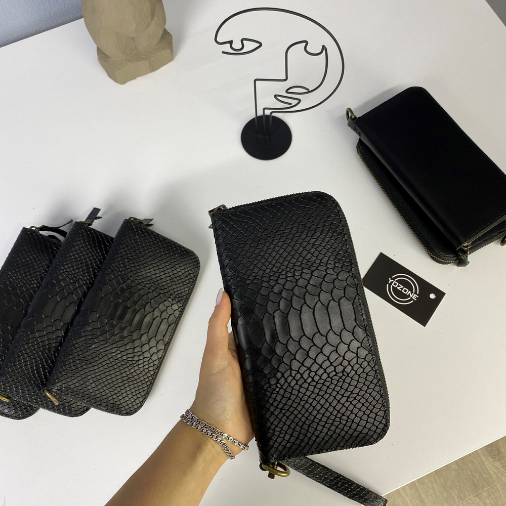 Шкіряний чоловічий гаманець, місткий клатч із відділеннями на блискавці, Crazy Horse, чорнийMasterSem Київ - фото 5