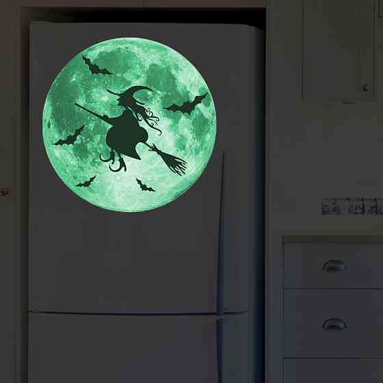 Наклейка на Хэллоуин Ведьма и луна 30 см салатовый Киев