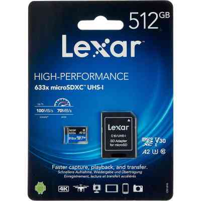 Карта пам&apos;яті Lexar 512GB microSDXC class 10 UHS-I 633x (LSDMI512BB633A) Вінниця