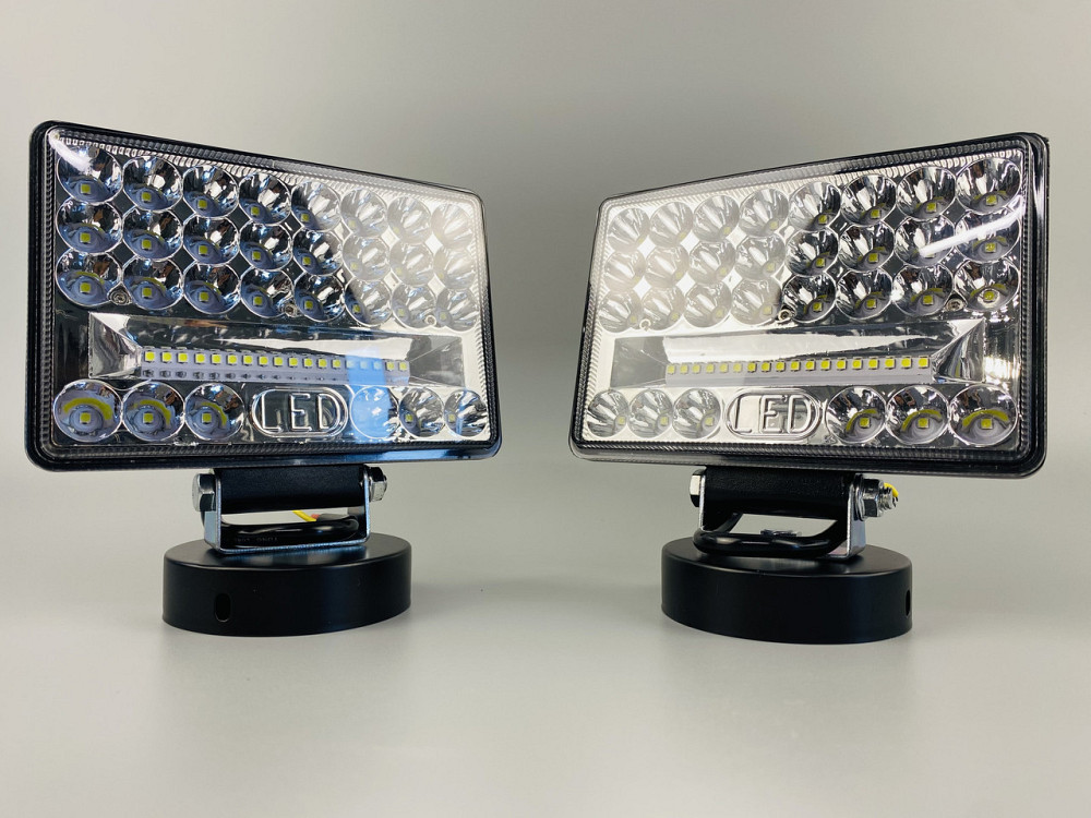 Фара LED прямокутна 144W 6000K (48 діодів) (15см х 11см х 3см) (ближній + дальній) ПОЛЕГШЕНИЙ КОРПУС! Мукачево - фото 1
