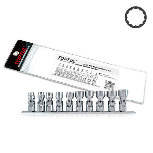 Набір головок 12-гр. з карданом 3/8" 10 од. 10~19мм (на планці) TOPTUL GAAG1004 Чернігів - фото 1