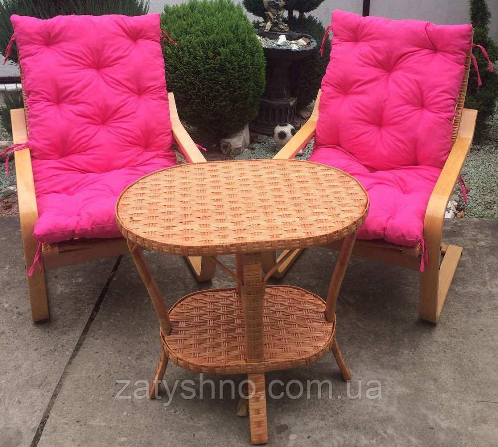 Меблі з лози подарункові | Качалки плетені зі столом і рожевими накидками |меблі плетені на під Київ - фото 2